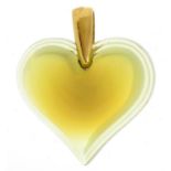 A LALIQUE COLOURED GLASS HEART SHAPED PENDANT, MARKED ON LOOP