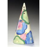 CLARICE CLIFF. AN A J WILKINSON BLUE CHINTZ CONICAL SUGAR SHAKER, C1932 14cm h, printed Fantasque