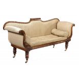 A WILLIAM IV CARVED ROSEWOOD COUCH with gadrooned back and acanthus carved scroll arms, on turned