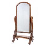 A VICTORIAN MAHOGANY CHEVAL MIRROR, C1880 161cm h, 76cm w ++Glass original but silvering finely