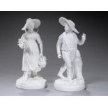 A PAIR OF ROCKINGHAM BISCUIT FIGURES OF A SWISS BOY AND GIRL, C1826-42 20cm h, impressed mark,