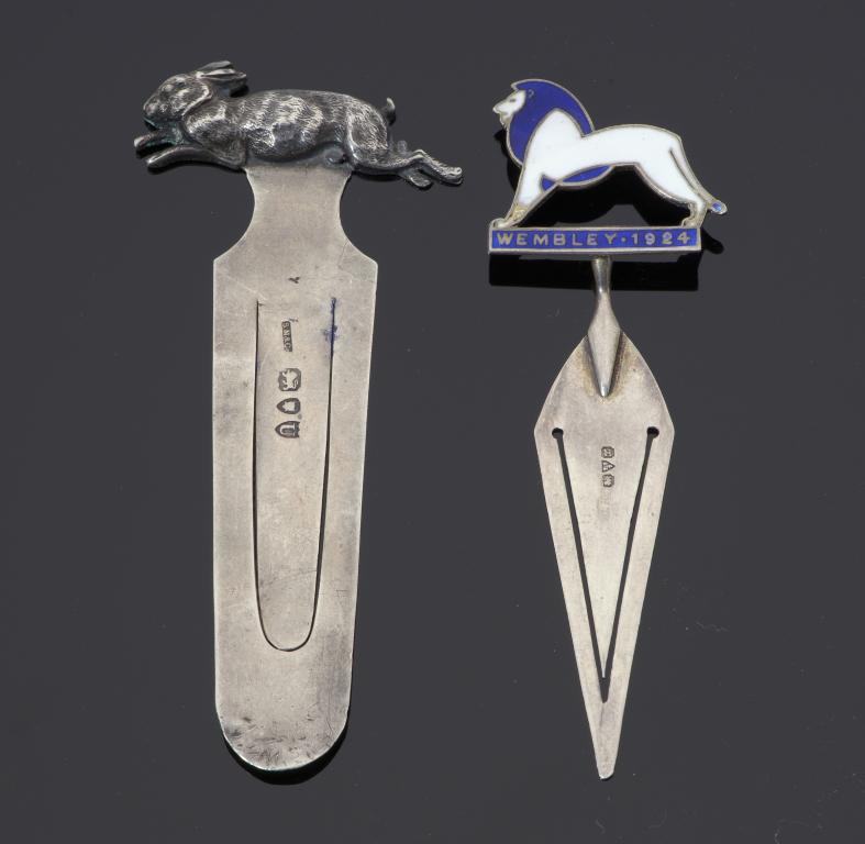 A VICTORIAN SILVER BOOKMARK with rabbit terminal, 8cm l, by S Mordan & Co, London 1895 and a