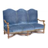 AN OAK TRIPLE CHAIR BACK SETTEE, EARLY 20TH C 175cm w ++Joints in back slightly loose, later blue