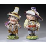 TWO DERBY FIGURES OF MANSION HOUSE DWARVES, EARLY 19TH C 17 and 18cm h, incised No 227, one