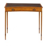 A SATINWOOD AND LINE INLAID WRITING TABLE, 19TH C with concave front, on slender square tapered