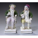 A PAIR OF STAFFORDSHIRE PORCELANEOUS FIGURES OF TAM O'SHANTER AND SOUTER JOHNNIE, C1830 12.5cm h ++