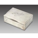 A GEORGE V SILVER PLAYING CARD BOX the lid inscribed Bridge, lined in dark green morocco, 15cm w, by