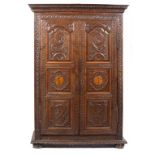 A LOUIS XVI PROVINCIAL CHESTNUT ARMOIRE, LATE 18TH C the moulded cornice above guilloche carved