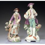 TWO DERBY FIGURES, C1770 of a gallant attired as a shepherd and a huntsman's lady, 19 and 16.5cm