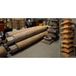 TEN SIMILAR VICTORIAN PINE COLUMNS with turned capital, plain shaft and square foot, approx 300cm h,