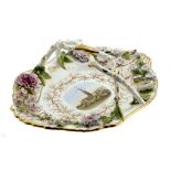 A FINE ROCKINGHAM FLORAL ENCRUSTED CARD TRAY, C1830-42 of elongated octagonal shape, finely