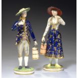 A PAIR OF DERBY FIGURES OF A MAN AND WOMAN WITH MILK CHURNS, C1820 18cm h, red painted mark ++Each