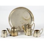 AN ELIZABETH II SILVER TOY TEA AND COFFEE SERVICE, INCLUDING A TRAY, 8.5CM D, BIRMINGHAM 1971,