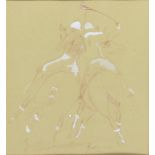 MARK HUSKINSON, POLO PLAYER, SIGNED AND DATED 11, RED CHALK AND WHITE ON COLOURED PAPER, 25 X 23CM