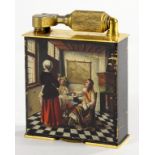 A MCMURDO PAINTED AND LACQUER BRASS TABLE LIGHTER , 9.5CM H, 1930'S