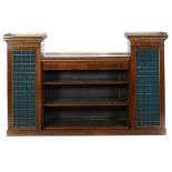 A GEORGE IV ROSEWOOD OPEN BOOKCASE, C1825 with brass gallery, 118cm h; 39 x 190cm++BThe top with old