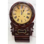 A VICTORIAN BRASS INLAID ROSEWOOD DROP CASED WALL CLOCK, WITH SPRING DRIVEN MOVEMENT, 64CM H