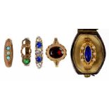 THREE GOLD RINGS, VARIOUSLY GEM SET, 6.2G AND TWO OTHER RINGS