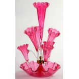 A VICTORIAN CRANBERRY GLASS FLOWER STAND, 51CM H