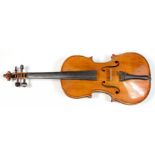 A MIRECOURT VIOLIN LABELLED NICOLAS BERTHOLINI, TWO PIECE BACK, REDDISH VARNISH, LENGTH OF BACK