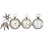 THREE SILVER LEVER WATCHES, ALL C1900