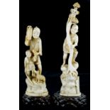 TWO JAPANESE CARVED IVORY FIGURES, 19.5 AND 26CM H, MEIJI PERIOD
