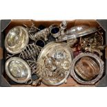 MISCELLANEOUS PLATED WARE INCLUDING ENTRE DISHES, TOAST RACKS, TUREENS, COASTER, CRUET, ETC