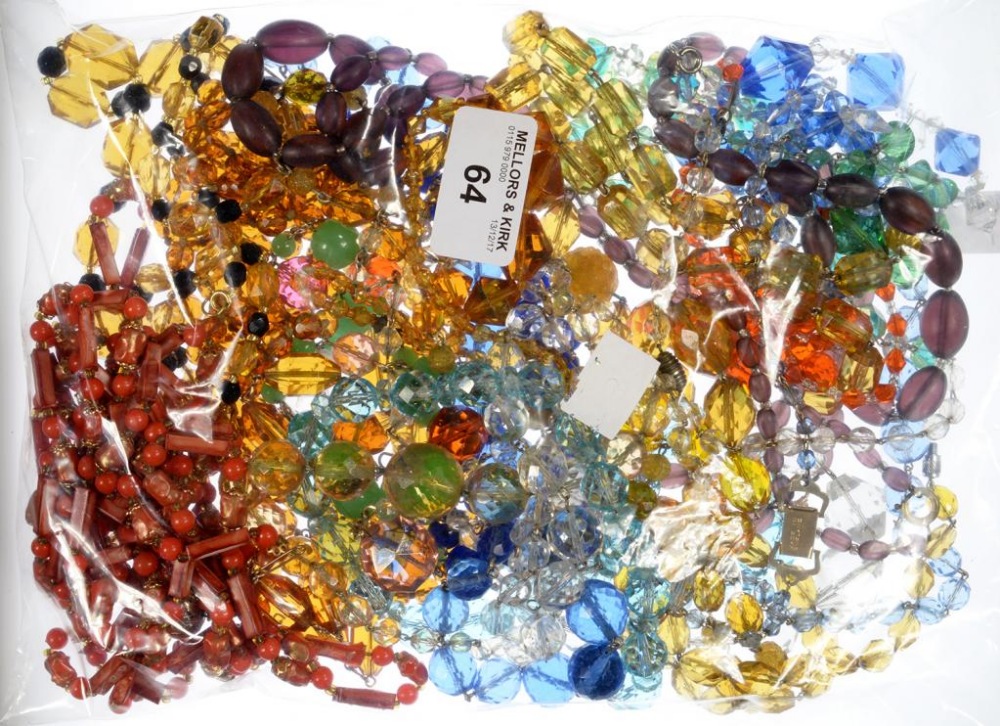 VINTAGE COSTUME JEWELLERY. MISCELLANEOUS COLOURED GLASS BEAD AND OTHER NECKLACES