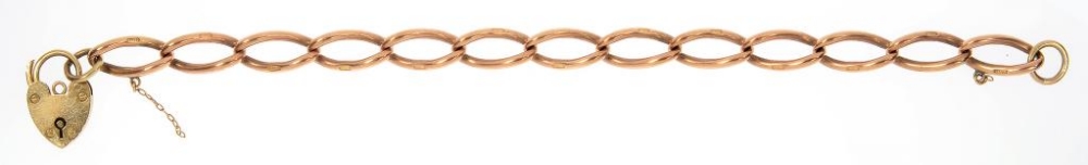 A 9CT GOLD BRACELET, LINKS INDIVIDUALLY MARKED AND 9CT GOLD PADLOCK, 23.9G