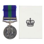 SUEZ CRISIS. GENERAL SERVICE MEDAL, ONE CLASP, CANAL ZONE 22464626 SPR D CRESSWELL RE, BOX OF ISSUE