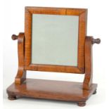 A VICTORIAN MINIATURE ROSEWOOD AND MAHOGANY DRESSING MIRROR, BASE 22CM W