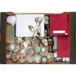 MISCELLANEOUS PLATED WARE TO INCLUDE FLATWARE, CANDLESTICK, CLOCKS, ETC