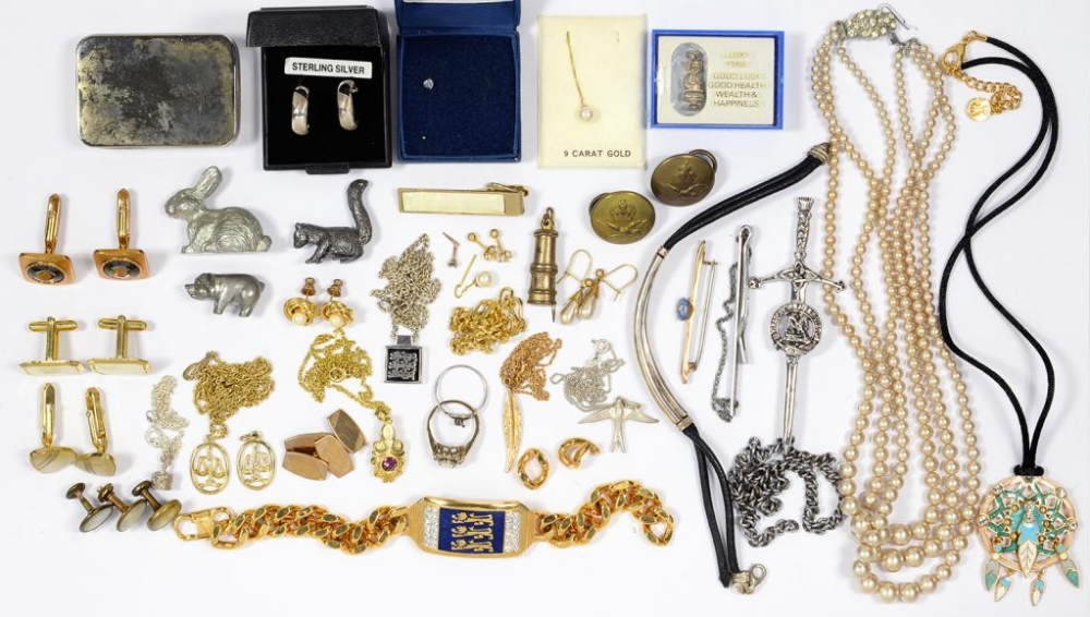 MISCELLANEOUS COSTUME JEWELLERY, INCLUDING SILVER ARTICLES