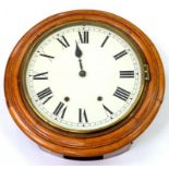 A SPRING DRIVEN WALL CLOCK, WITH PAINTED DIAL AND TURNED OAK BEZEL, 41CM D, C1900