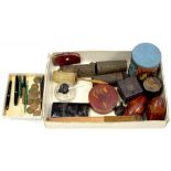 MISCELLANEOUS VINTAGE BOXES AND OBJECTS, TO INCLUDE THREE 19TH C TINPLATE GRATERS, A VICTORIAN