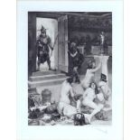 A SEPIA PRINT OF A HAREM SCENE AFTER PAUL JAMIN, 1893, 40 X 30CM, OAK FRAME