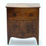 A 19TH C MAHOGANY BOW FRONT COMMODE WITH HINGED TOP, 60CM W