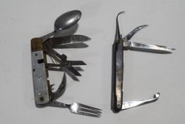 A vintage vet's pocket multi tool knife, maker Arnold & Sons London, and a travelling camping knife,