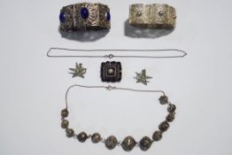 An Austro Hungarian blue paste and blister pearl brooch; of square outline;