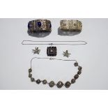 An Austro Hungarian blue paste and blister pearl brooch; of square outline;