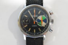 A gentleman's Yachting Chronograph wrist watch, the black dial with luminous batons,