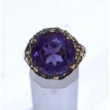 A single stone amethyst ring, stamped '9ct', finger size Q, 8 g gross,