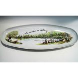 A Chauvigny Paris porcelain fish serving plate, depicting an early fishing match, printed marks,