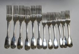 A set of six Victorian silver fiddle pattern dessert forks, by Mary Chawner,