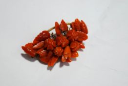 A Victorian floral carved coral brooch, 4.