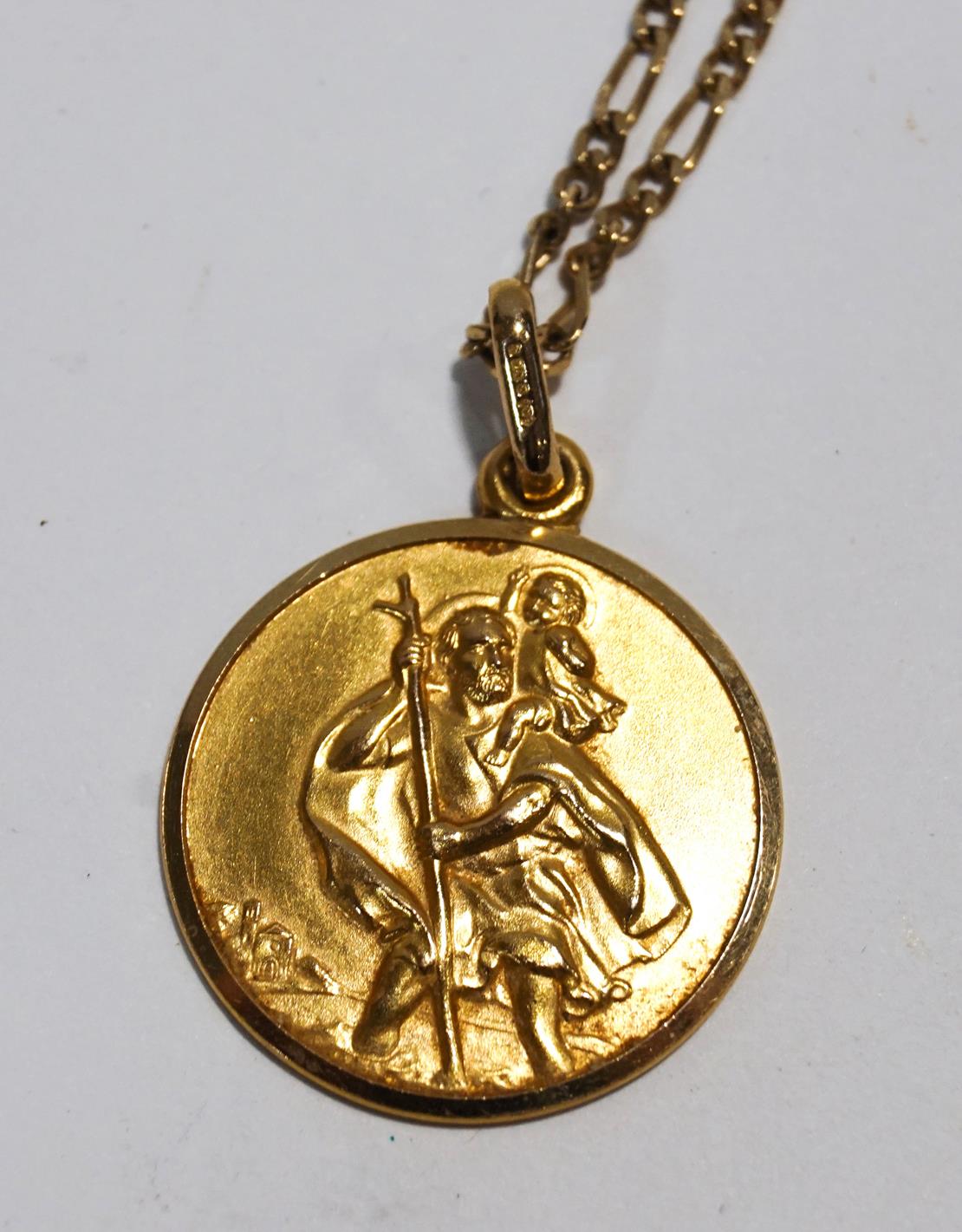 A 9 carat gold St Christopher pendant, on a 9 carat gold chain, 10.