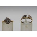 A twenty one stone diamond 18 carat gold ring, 2.1g gross and a 9 carat gold stone set dress ring 2.