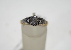 A single stone diamond ring, stamped '18ct' and 'Plat', finger size N, 2.