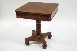 A William IV mahogany centre pedestal table, with single drawer,