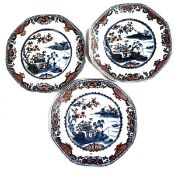 A set of three Chinese Imari hexagonal plates,